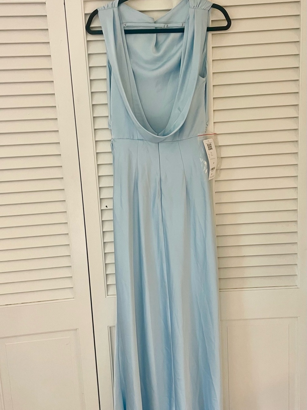 Azazie Kieryn Sky Blue Mermaid Pleated Stretch Satin Dress - Picture 4 of 5